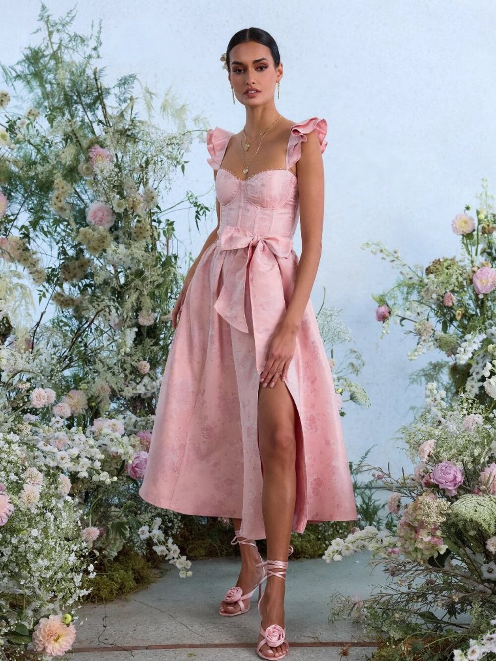 V Chapman Vera Dress in Light Pink Windsor Brocade